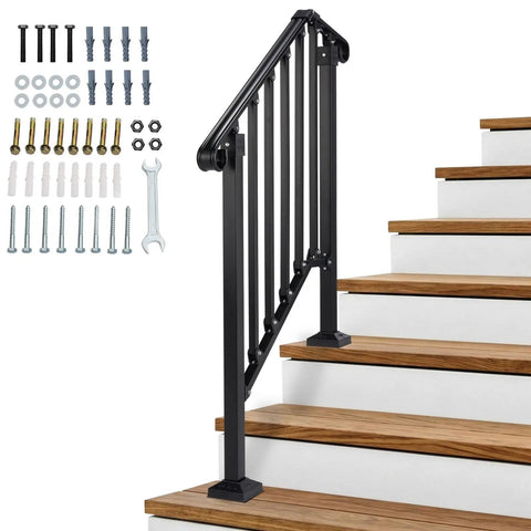 Rock Solid Two Tier Handrail For Patio Stairs And Deck Entries Matte Black Galvanized Steel Railing System with tools and fittings
