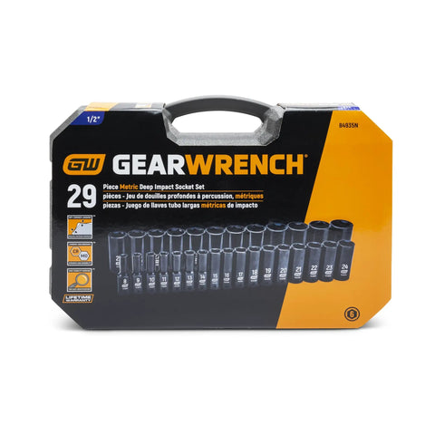 29 Piece Half Inch Drive 6 Point Deep Impact Socket Set Metric With Off Corner Loading Design And Black Oxide Finish