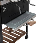 24 Inch Charcoal Grill With Folding Table And Handle Grilling Ready Backyard BBQ Smoker 490 Sq In Total Cooking Space Includes 384 Sq In Porcelain Enameled Grates And 106 Sq In Stainless Warming Rack Height Adjustable Charcoal Pan with removable ash tray