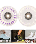 2 Pack Luminous Roller Skate Wheels For Quad Skates Lit Up Outdoor Replacement Parts For Street And Recreational Skating Glow In The Dark Spin Wheels For Indoor And Outdoor Fun product and usage examples