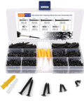 DIY Wood Screws Assortment Kit With 480 Pieces M3 And M4 Black Self Tapping Fasteners For Cabinet Hinges And Micro Woodworking Includes 30 Pieces M6 Anchors Rust Resistant Carbon Steel kit with open case displaying screws and anchors