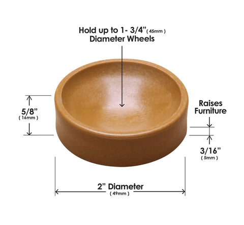 Small Furniture Wheel Caster Cups With Grippy Rubber Grip Set Of 4 1-3/4 Inch Round Floor Protectors showing dimensions