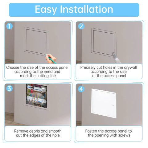 Easy installation steps for 24 Inch Drywall Access Panel Metal Wall Door Thick 1.2mm Steel Built Tough And Rock Solid.