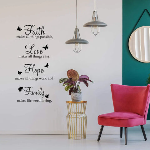 Two Sheets Bible Verse Wall Decals Set With Faith Hope Love Family Inspirational Quotes For Home Classroom Living Room Decor Vinyl Bible Verse Stickers