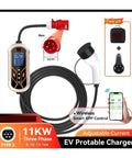 No Sweat Highway Ready Portable Type 2 EV Charger 11KW 16A 3 Phase WiFi App Control with 5m cable and smart display