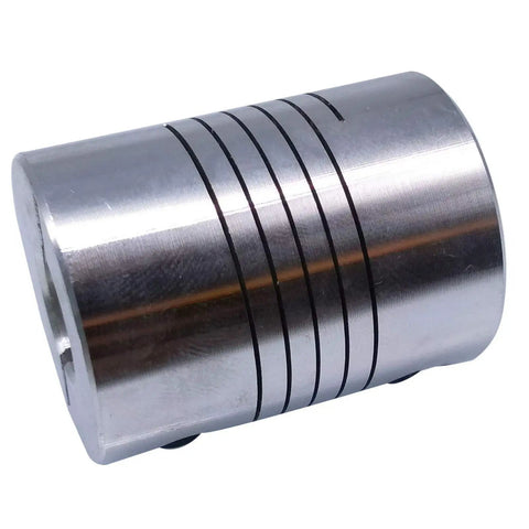 Close-up of Flexible Shaft Coupling One Quarter Inch By Three Eighths Inch D25 L30 Aluminum Rigid Coupler for CNC milling