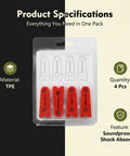 Pro Grade 4 Pack Car Door Shock Absorbers, Heavy Duty Silicone Slam Stopper Buffers, Universal Auto Door Dampers For A Buttery Smooth Shut And Zero Loud Slams (Red) in TPE packaging.