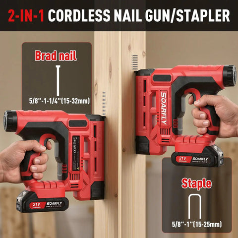 Built Like A Tank Cordless Nail Gun 18 Gauge 2 In 1 Brad Nailer Electric Stapler With Dual Batteries Fast Charger And 1500 Fasteners For Carpentry Upholstery Work
