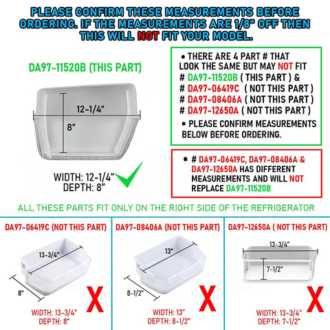 Right Side Door Bin Assembly Guard For Samsung Fridge Fits DA97 11520B measurement guide comparison