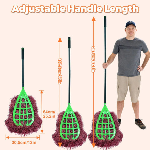 Tough As Nails Commercial Yard Broom With Reinforced Frame And Extra Long Handle for heavy duty outdoor sweeping, adjustable handle lengths shown.