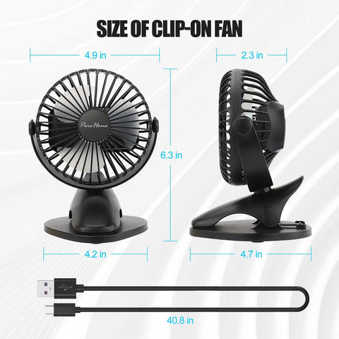 Rechargeable Portable Clip On Desk Fan For Beat The Heat On The Go With 3 Speeds And USB Power, mini fan dimensions.