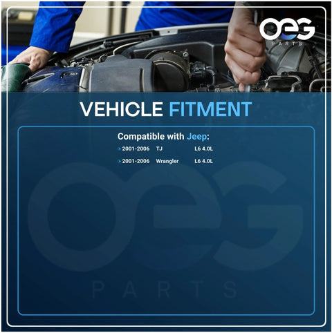 Mechanic working on engine bay showing compatibility for Jeep Wrangler 2001-2006 with L6 4.0L