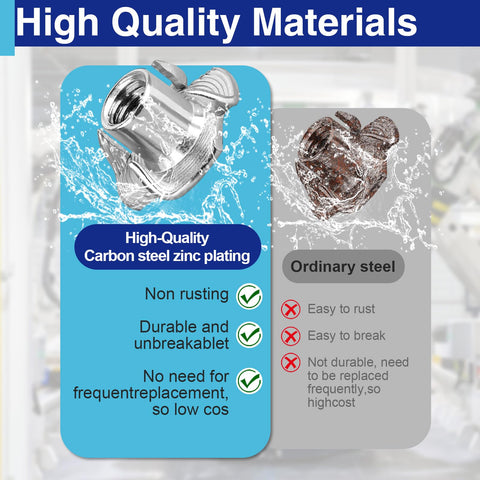 Comparison of high-quality carbon steel zinc plated material with ordinary steel for rust resistance and durability.