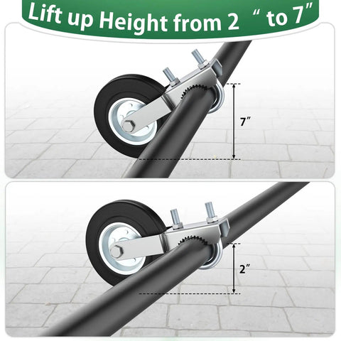 Heavy Duty Gate Wheels Two Pack Slick Support Casters For Metal Swing Gates Fits One Point Five Eight Inch To Two Inch Frames images showing adjustable height from 2" to 7".