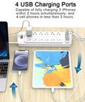 12 Outlet Power Strip With 4 USB Ports, 6 Ft Heavy Duty Extension Cord, 2700 Joules Surge Protector in use with devices