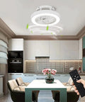 16 Inch Flush Mount Ceiling Fan With Lights Low Profile Enclosed White Ceiling Fan With Remote For Kitchen Bedroom Or Dining Room Ultra Quiet Copper Motor Modern Sleek Look And Energy Saving Design in a modern kitchen