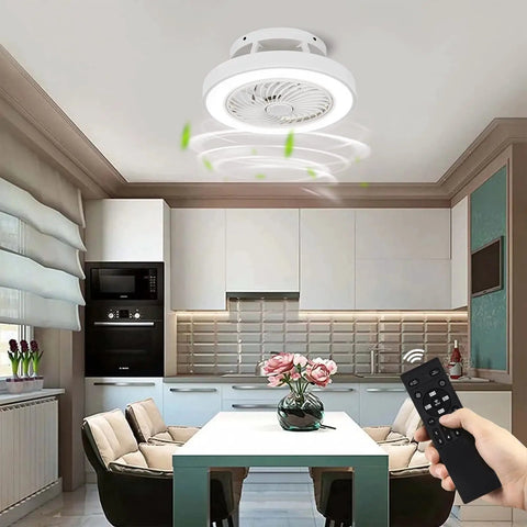 16 Inch Flush Mount Ceiling Fan With Lights Low Profile Enclosed White Ceiling Fan With Remote For Kitchen Bedroom Or Dining Room Ultra Quiet Copper Motor Modern Sleek Look And Energy Saving Design in a modern kitchen