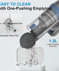 Cordless Vacuum Cleaner With 38KPa Suction And 450W Brushless Motor LED Display showing easy empty dust cup process