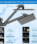 11 inch adjustable brass shower head extension arm with highlighted features