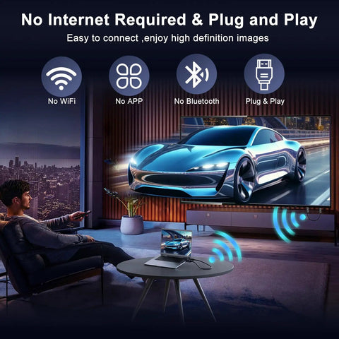 Man using Wireless HDMI Transmitter And Receiver Kit with 4K Decode And 1080P Output on laptop to stream video to TV