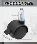 1 Inch Black Nylon Stem Caster with M8 Threaded Replacement Wheel, 360 Degree Swivel, 30mm Diameter for Cart and Workbench