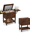 54 Quart Rollin Outdoor Cooler With Side Table And Storage Shelf 3 Layer Insulation Built In Wheels Patio Party Ice Chest Cart For BBQ Cookouts Beach And Backyard Rustic Brown