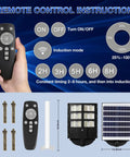 Solar Street Light Outdoor Waterproof Flood Light With 6000 Lumen 6500K LED, radar motion sensor, remote control instructions
