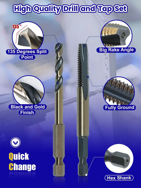 Hex Shank Drill And Tap Set For Impact Driver, 20 Piece HSS W4, Quick Change Drill And Tap Bits For Metal, angle details