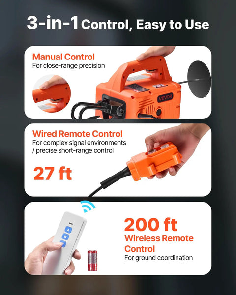 3 in 1 Electric Hoist Winch 1100 Lb Control Options: Manual, Wired 27 ft, Wireless 200 ft, Remote Control Included