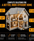 Complete solutions for efficient home insulation with visible walls and interior, emphasizing various areas for application.