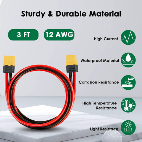 12 AWG XT60 Extension Cable 3 Feet 2 Pack XT60 To XT60 With Male To Female Connectors shown with specifications