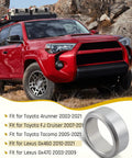 Rear Axle Bearing Retainer Inner For Toyota 4Runner 2003 To 2022 FJ Cruiser 2007 To 2014 Tacoma 2005 To 2022 Lexus GX460 2010 To 2022 GX470 2003 To 2009 Replacement 42423 60050 4242360050 Stainless Steel Beefed Up Durable Upgrade shown next to red Toyota SUV in outdoor setting.
