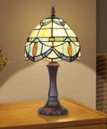 Cozy Tiffany Style Table Lamp With Cream Crystal Stained Glass Shade, 8 Inch Vintage Desk Reading Light on table, warm glow