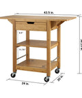 Premium Bamboo Extendable Rolling Kitchen Cart With Collapsible Drop Leaves And Deep Storage Drawer Lightweight mobile island dimensions.