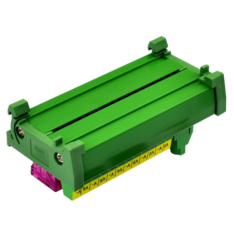 Six Channel DC Power Fuse Distribution Strip Module With DIN Rail Mount, Handles 0 to 32V, Up To 30A Total, Each Channel Up To 3A