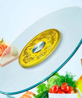 Premium Lazy Susan Turntable For Dining Table, Round Glass Tray 50 To 110cm, featuring ornate center, surrounded by food items