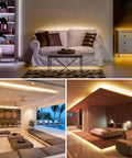 Living room and bedroom with LED Tunable White Strip Light 32.8ft with 600 2835 LEDs, warm to cool white lighting accents