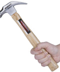 16 Ounce Claw Hammer Handy For DIY And Woodworking With Natural Wood Anti Vibration Handle And Drop Forged Steel Head in hand