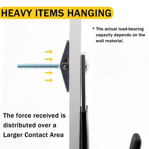 Heavy Duty Toggle Bolts For Drywall Hollow Wall Anchors Kit With Driver Bit, side view showing bolt mechanism in wall