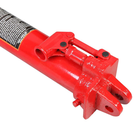 Red 3-ton hydraulic long-ram jack with clevis base and handle
