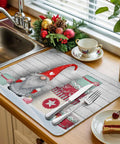Cozy Holiday Dish Drying Mat With Gnome Design 18 By 24 Inches Absorbent Microfiber Surface And Cushioned Sponge For Quick Water Pickup