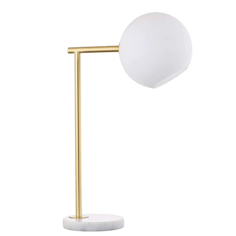 Gold And White Modern Metal Marble LED Bedside Lamp With Frosted Glass Globe Shade Sleek Minimalist Scandinavian Style For Bedroom And Living Room Includes Energy Saving LED Bulbs ETL Listed