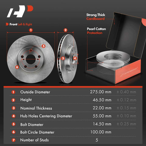 Diagram of Front Disc Brake Rotors And Ceramic Pads Kit For Select Pontiac Vibe 2009 2010 Scion xD 2008 2014 Toyota Corolla 2009 2019 Matrix 2009 2014 Ten Point Eight Three Inch Rotors And Ceramic Pad Set with specifications and packaging.
