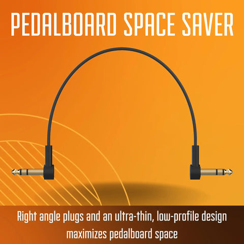 Ultra Thin Quarter Inch Stereo TRS Patch Cables Eighteen Inch Right Angle Low Profile Gold Plated Braided Shielding for pedals