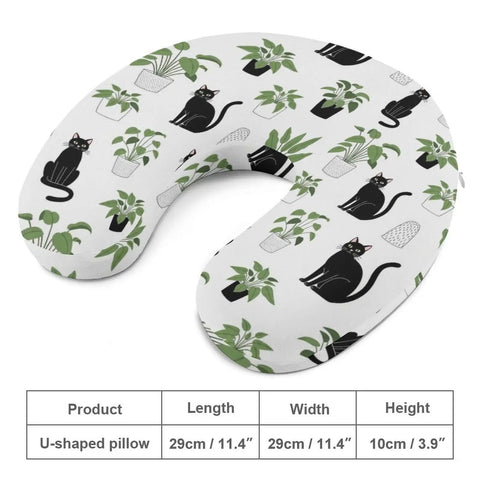 U Shaped Neck Pillow For Travel And Office Use Lightweight Reusable Multi Functional Support Super Soft Polyester Fabric For Naps On Planes Trains And Cars Durable Comfort With A Funny Black Cat Design