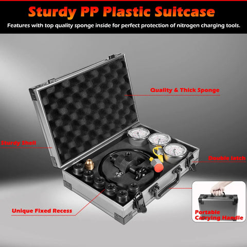 All In One Hydraulic Nitrogen Charging Kit For Accumulators With Seven Couplings Three Pressure Gauges One Gas Hose And Main Valve Body Pro Grade Pressure Test Tool For Industrial Hydraulics And Nitrogen Filling