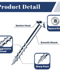 Close-up of Pocket Hole Screws Kit 8 x 1-1/4 Inch Square Drive detailing washer head, thread, shank, and sharp point.