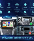 Hyundai Santa Fe 2013 2017 Android Car Stereo 9 Inch Touchscreen With Wireless CarPlay And Android Auto GPS Navigation WiFi Bluetooth SWC