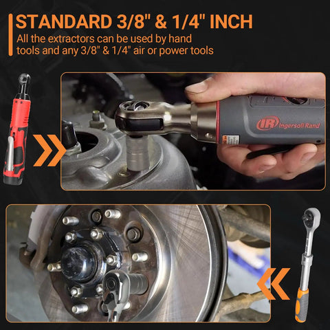 Using 32 Piece Bolt Extractor And Nut Remover Set For Impact Removal Of Stripped Damaged Frozen Rusted Or Rounded Off Bolts Nuts And Screws on car brake