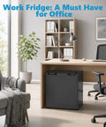 Solid 1.6 Cu Ft Mini Fridge With Dedicated Freezer Knockout Compact Cooler in modern office setting near desk.